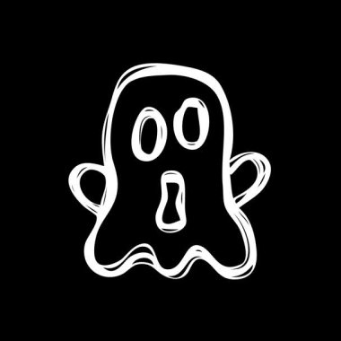 Cadılar Bayramı Animasyon Simgesi Geniş Gözlü Hayalet Silueti ve Kara Arkaplanda Açık Ağız