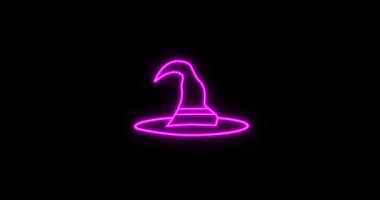 A neon witch hat glows against a black background, perfect for Halloween-themed projects and spooky animations.