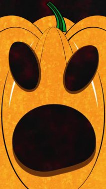 A close-up of a Halloween pumpkin with carved eyes and a wide-open mouth, giving it a surprised or scared look.