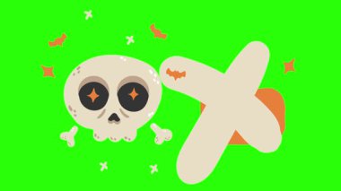 Yeşil Ekranda Çizgi Kafatası ve Çapraz Kemikler Canlandırması.