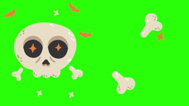 Çizgi film Kafatası ve Kemik Patlaması Yeşil Ekranda.