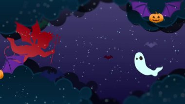 Ürkütücü yaratıklarla Cadılar Bayramı Gecesi Gökyüzü.