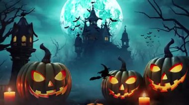 Parlayan Balkabaklarıyla Ürkütücü Cadılar Bayramı Sahnesi.