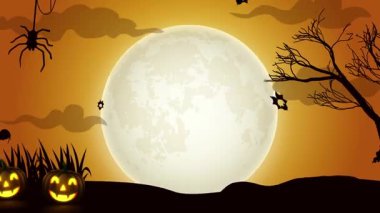 Dolunay ve ürkütücü siluetlerle Cadılar Bayramı Gecesi.