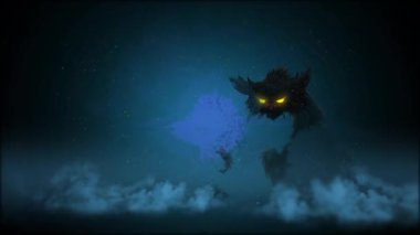 Karanlık Ormanda Parlayan Gözlü Ürkütücü Kara Kedi.