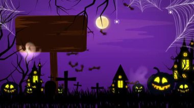 Perili Evler ve Balkabaklarıyla Ürkütücü Cadılar Bayramı Gecesi Sahnesi.