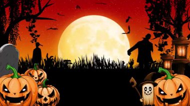 Balkabakları ve Dolunaylı Korkunç Cadılar Bayramı Gecesi Sahnesi.