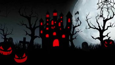 Lanetli Kale ve Dolunay 'la Ürkütücü Cadılar Bayramı Gecesi.