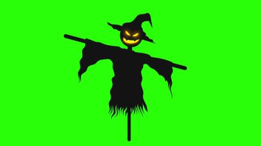 Ürkütücü Korkuluk Silueti Cadılar Bayramı için Yeşil Ekran 'da.