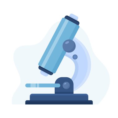 Mikroskop, bilimsel araştırma konsepti. Düz biçimli vektör illüstrasyonu.