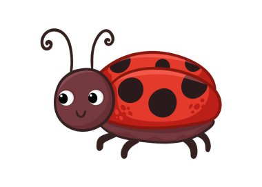 Beyaz arkaplanda sevimli uğur böceği çizgi film tarzında böcekli vektör illüstrasyonu