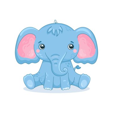 Baby elephant is sitting. Cute animal on a white background. Vector illustration in a cartoon style