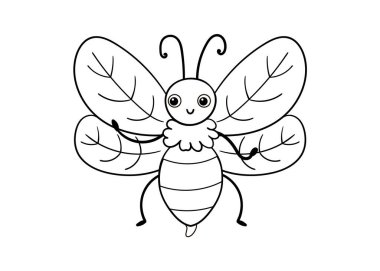 Beyaz arka planda sevimli siyah beyaz arı. Çizgi film tarzında böcekli vektör illüstrasyonu. Çocuk boyama kitabı.