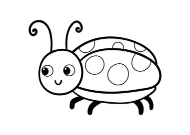 Beyaz arka planda sevimli siyah beyaz uğur böceği. Çizgi film tarzında böcekle vektör illüstrasyonu