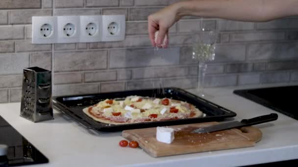 Step Step Homemade Pizza Kneading Dough Ready Electric Owen Woman — Vídeos de Stock