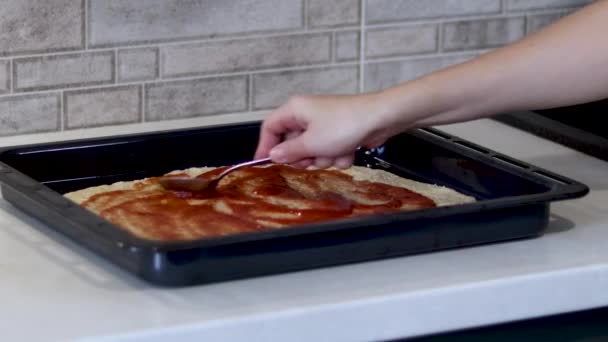 Step Step Homemade Pizza Kneading Dough Ready Electric Owen Woman — Αρχείο Βίντεο