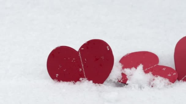 Paper Hearts Harland Red Color Isolated Snow Ice Background Valentine — Wideo stockowe