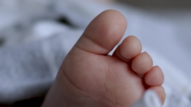 Baby Füße Zeh Unter Decke Niedlich Kleinkind Mit Shampoo Duschgel — Stockvideo