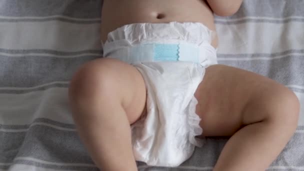 Paper Change Cute Little Baby Boy Lies Bed Mother Woman — стоковое видео