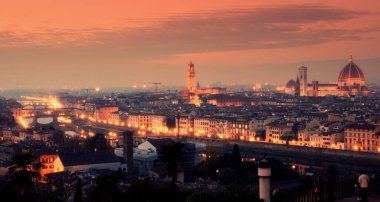 View of Florence from Piazzale Michelangelo, Florence, Tuscany at sunset with view of duomo. High quality photo clipart