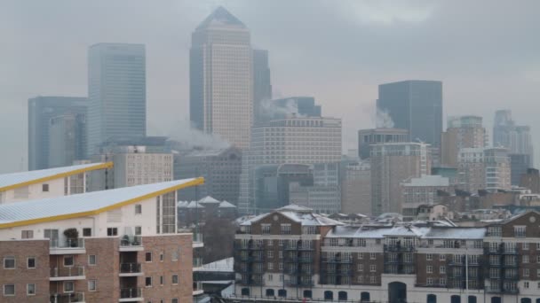 Luftaufnahme Der Canary Wharf Skyline Winter Fullhd Aufnahmen — Stockvideo