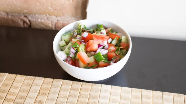 Bowl Cucumber Tomato Onion Salad — Stockfoto