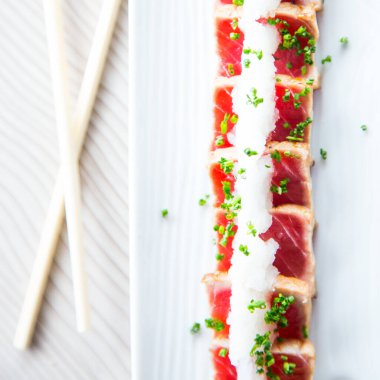 Top quality tuna tataki. Tataki is a way of preparing fish or meat in Japanese cuisine