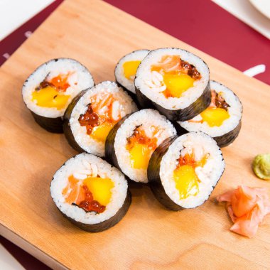 Salmon maki. In Japanese, the word maki means 