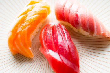 Nigiri sushi set with premium fish like salmon and tuna.