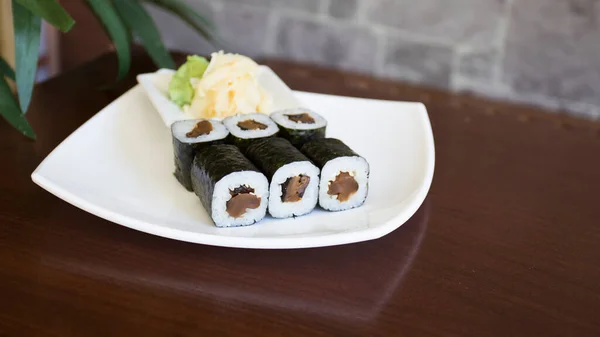 Maki Sushi Rice Seaweed Stuffed Vegetables Vegetarian Ingredients —  Fotos de Stock