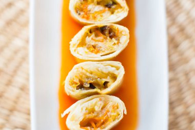 Fried Japanese dumplings with minced pork and vegetables.