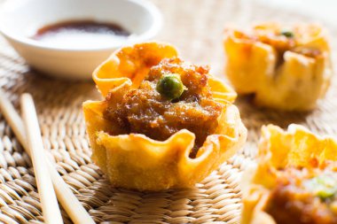 Fried Japanese dumplings with minced pork and vegetables.