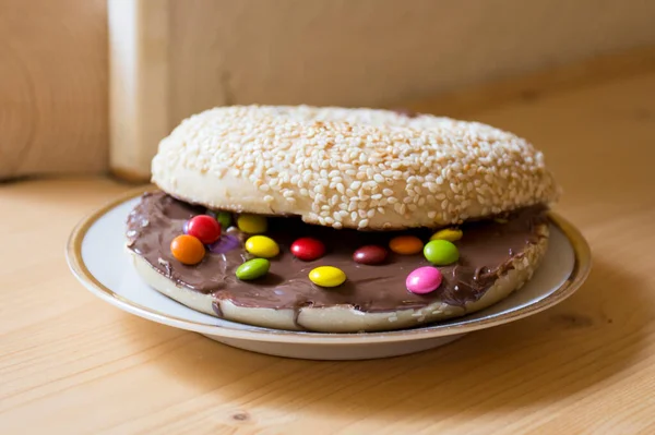 Bagel Sesame Filled Chocolate Cream — Stok fotoğraf
