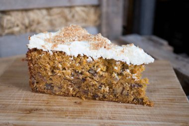 Carrot cake is a sweet cake with mashed carrots mixed into the batter. The carrot softens in the baking process, and the cake usually has a dense, smooth texture.