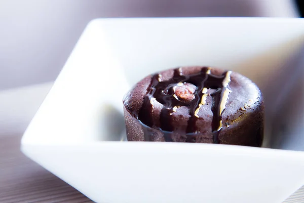 Coulant Molten Chocolate Cake Popular Dessert Combines Elements Flourless Chocolate — Foto Stock