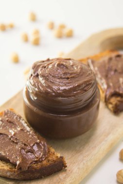 Homemade cocoa cream with hazelnut, cocoa and sugar.