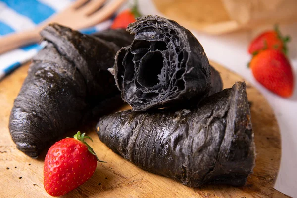 Croissant Made Activated Charcoal Vegan Breakfast — Photo