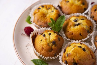 Chocolate chips muffin made in a German patisserie.