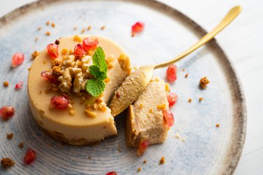 Turron Nougat mousse cake. Traditional Christmas dessert in Spain.