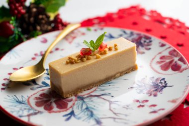 Turron Nougat mousse cake. Traditional Christmas dessert in Spain.