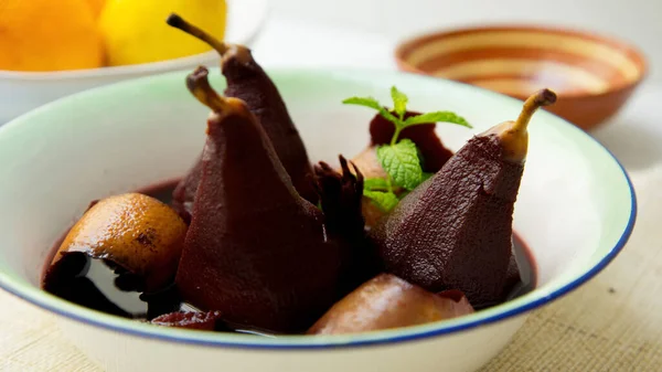 Pears Cooked Red Wine Orange — Photo