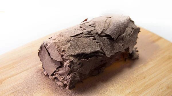 Rolled Chocolate Cake Decorated Christmas Log Chocolate — Stock Photo, Image
