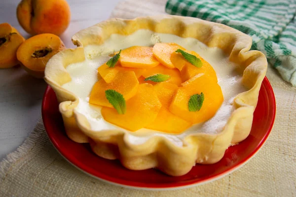 Peach Cake Made Recipe Yogurt Fresh Fruit — Stock Photo, Image