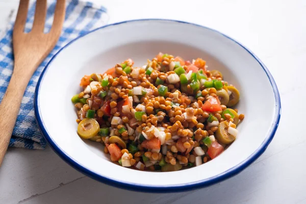 レンズ豆と野菜とおいしいと健康的な夏のサラダ — ストック写真