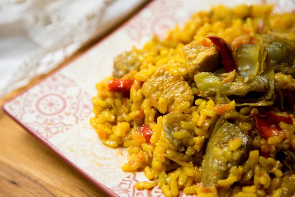 Traditional Spanish Paella Chicken Vegetables — Stock Photo, Image