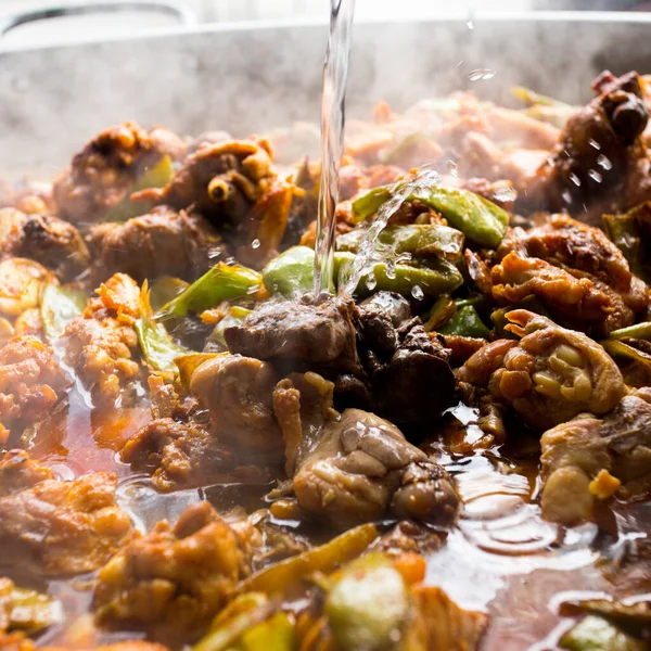 Preparation Traditional Spanish Paella City Valencia Ingredients Chicken Rabbit Beans — Stock Photo, Image