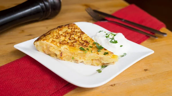 Das Kartoffelomelette Oder Spanische Omelett Ist Ein Omelett Oder Omelett — Stockfoto