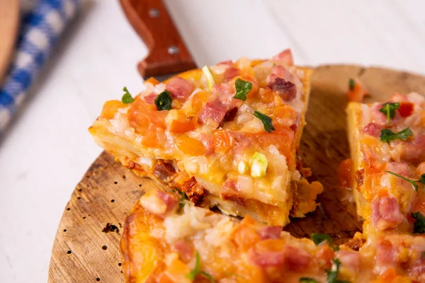 Spanisches Omelett Mit Zucchini Ist Ein Omelett Dem Gehackte Kartoffeln — Stockfoto