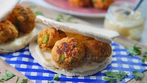 Delicious Sandwich Premium Meatballs Pita Bread — Stock Photo, Image