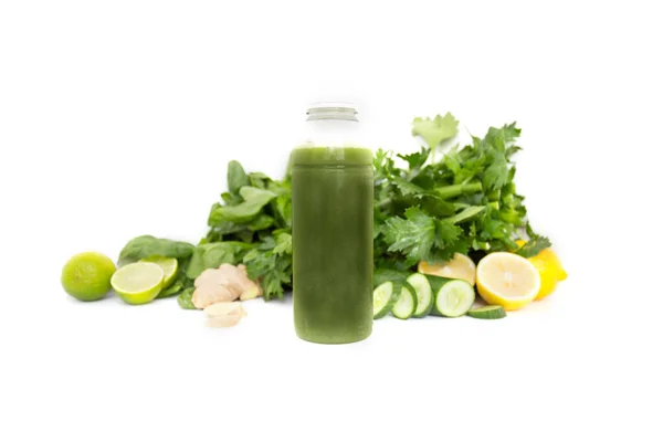 Läcker Och Hälsosam Ekologisk Grön Naturlig Detox Juice — Stockfoto
